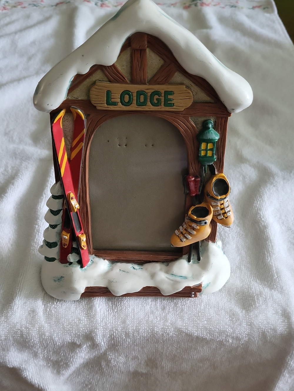 Lodge Winter Ski Resort Photo Frame - Snowy Cabin Design